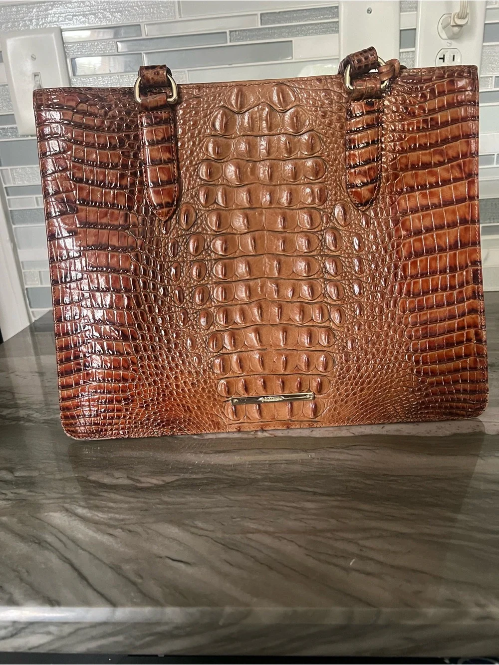 Croc-Embossed Tote in Warm Brown